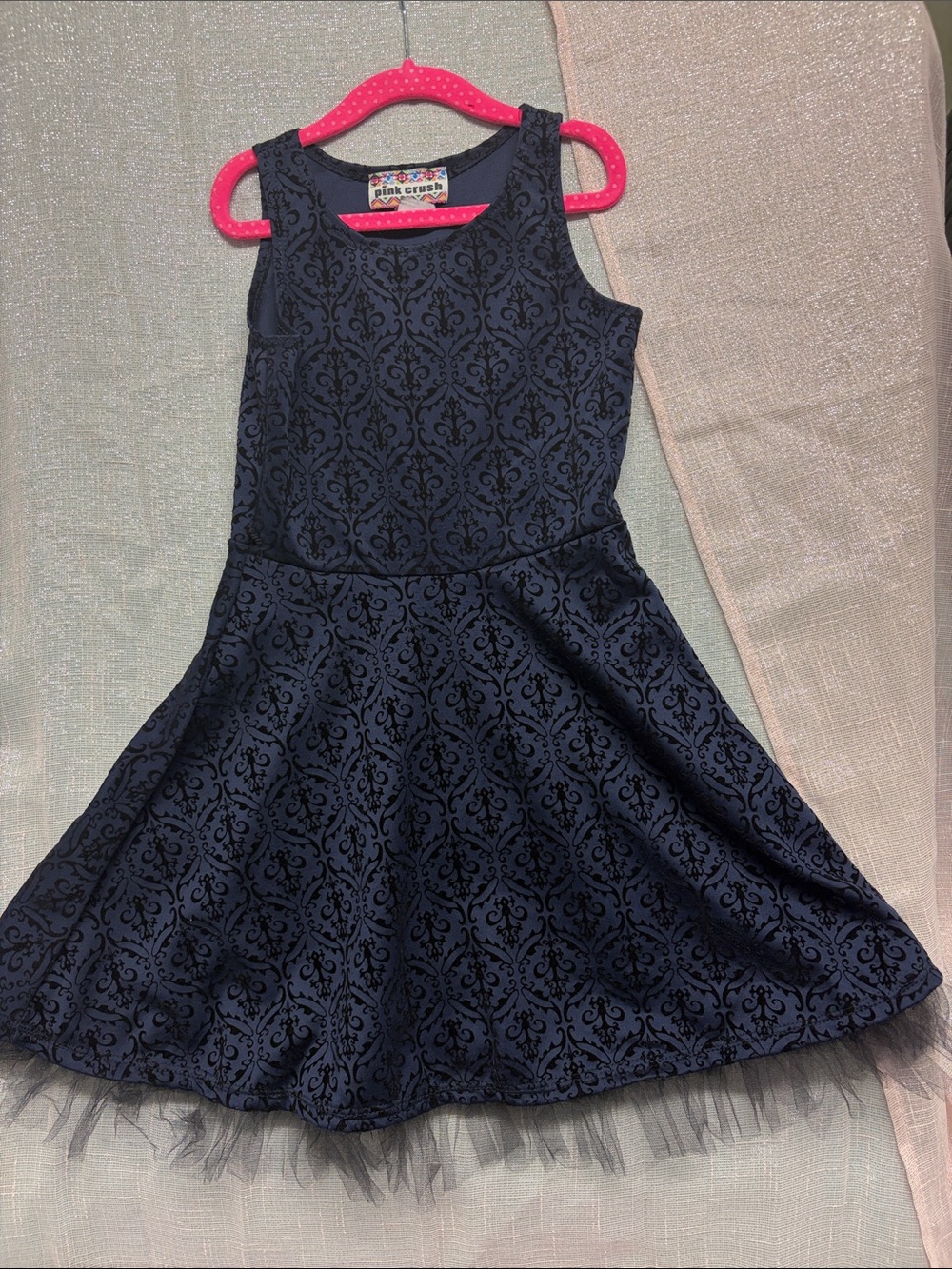 Pink Crush Navy Patterned Fit & Flare Kids Dress